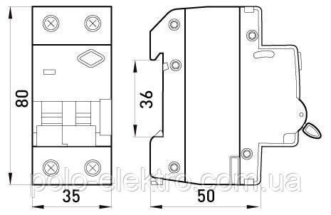 Вимикач диференціального струму (дифавтомат) e.elcb.stand.2.C10.30 2р 25А C 30мА з розділеною рукояткою