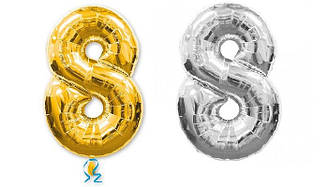 Кулька фольгована "Цифра 8" 75 см. золото та срібло (в індивід. упаковці)