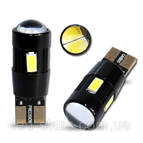 Світлодіодна автолампа T10 (W5W) 6 5630smd White canbus with ring (160 Lm) з лінзою + "обманкою"