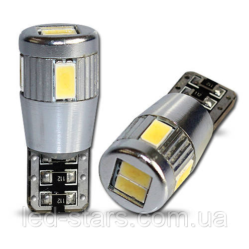 Світлодіодна автолампа T10 (W5W) White 6 5630smd with ring (120 Lm) canbus