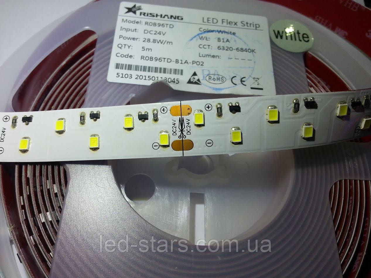 Светодиодная лента, 2200Lm/m  SMD2835 (96LED/m), White (6320-6840K) Indoor IP33, DC 24V(28.8W), фото 1