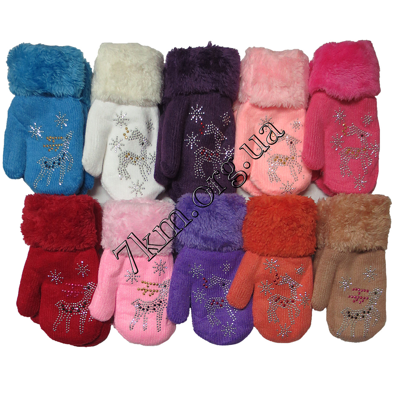 Рукавиці дитячі шерсть +махра для дівчаток Корона "Олень" 5-6 років Оптом 5674 S, фото 1