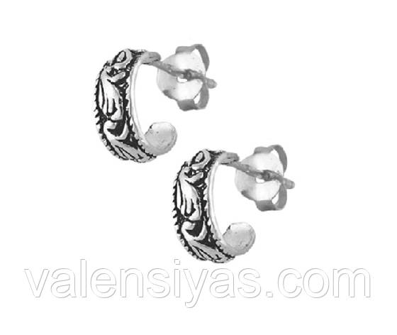 Срібні сережки-пусети з орнаментом С5/020, фото 1