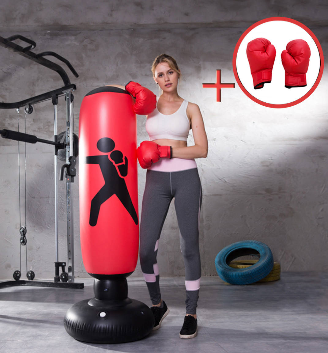 

Комплект груша надувная боксерская + перчатки Красный