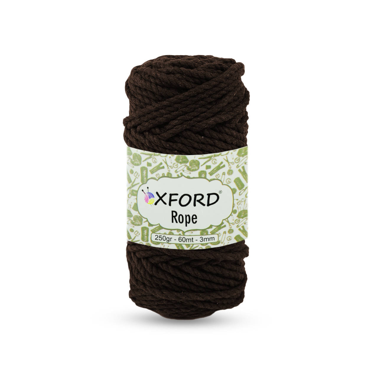 

Хлопковый шнур макраме крученый Oxford Rope. Шоколад. 250 г, 60 м, 3 мм