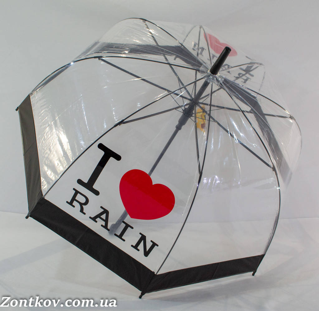 

Прозрачный зонтик трость грибком "I Love Rain "от фирмы "Max"