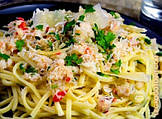 Рецепт: Спагеті з крабовим м'ясом