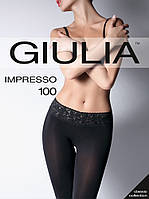 Ажурные колготки с кружевным поясом на силиконе Giulia 100 ден Плотные колготы Классические Черные