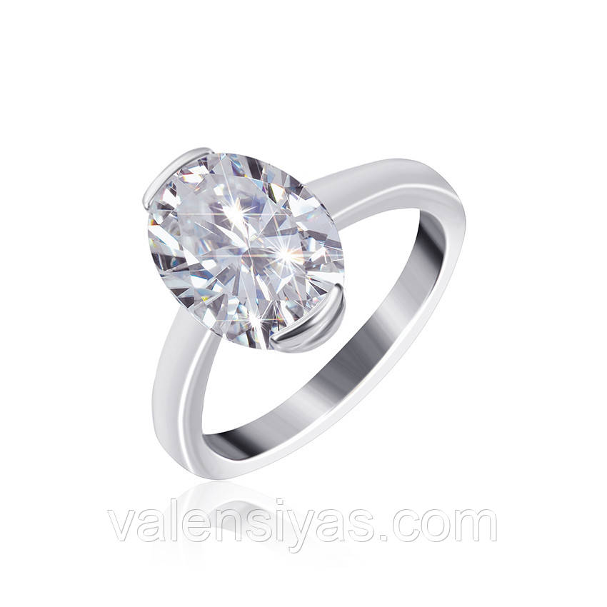 Срібна каблучка покрита родієм з фіанітами, Розмір 15,5, Вага: 3.6 г