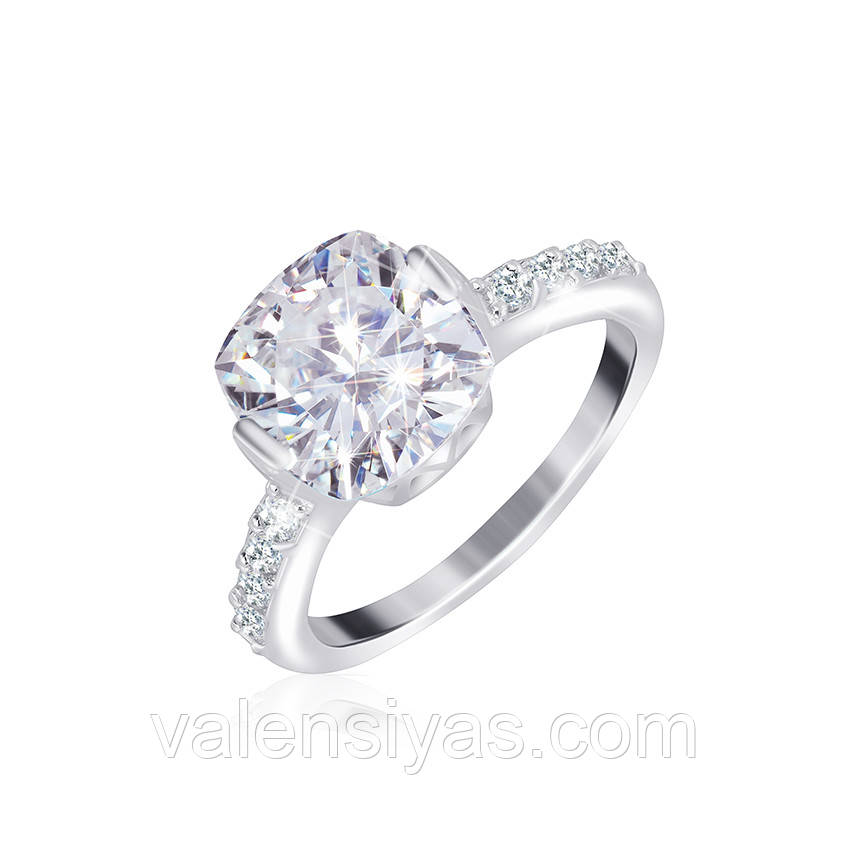 Срібна каблучка покрита родієм з фіанітами, Розмір 15,5, Вага: 3.1 г