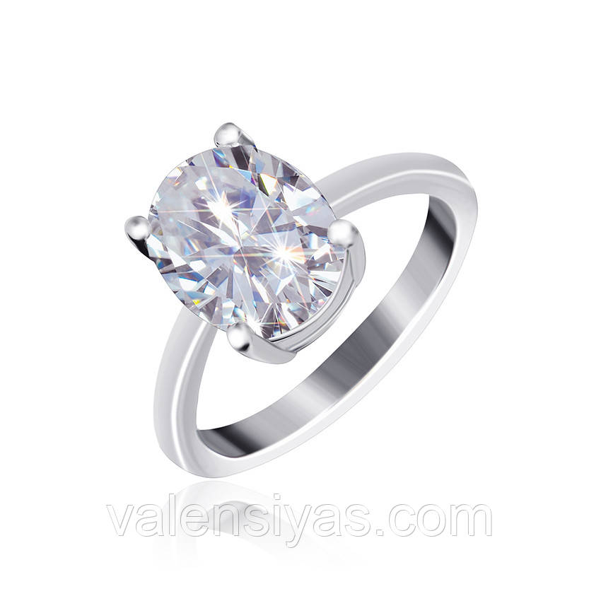 Срібна каблучка покрита родієм з фіанітами, Розмір 15,0, Вага: 3.3 г