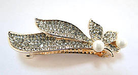 Заколка-автомат, Квітка, Золото, Стрази, Перламутрова намистина