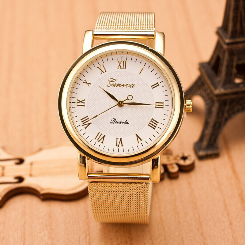 Жіночі годинники Geneva Princess золоті з білим, наручний жіночий годинник, кварцові наручні годинники, фото 1