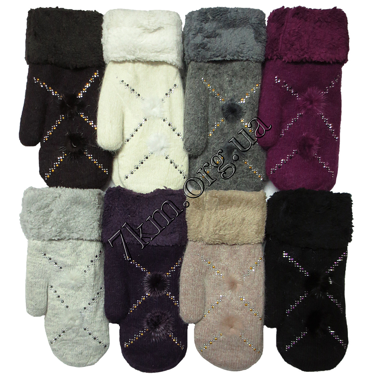 Рукавички жіночі вовняні "Хутро-2" махра всередині Оптом, фото 1