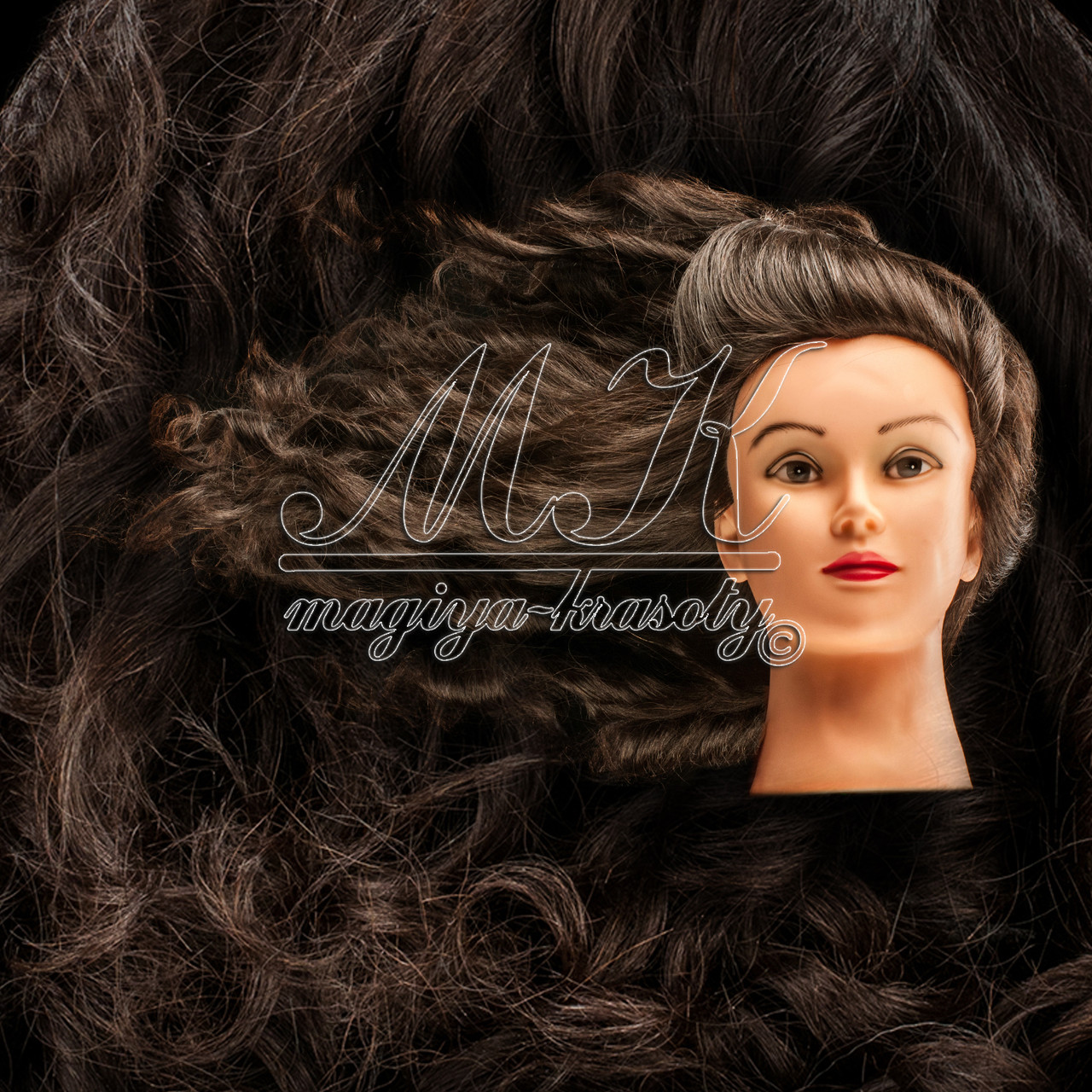 Навчальний манекен для зачісок, укладок і плетіння PROFI No1-B з натуральним волоссям, темний
