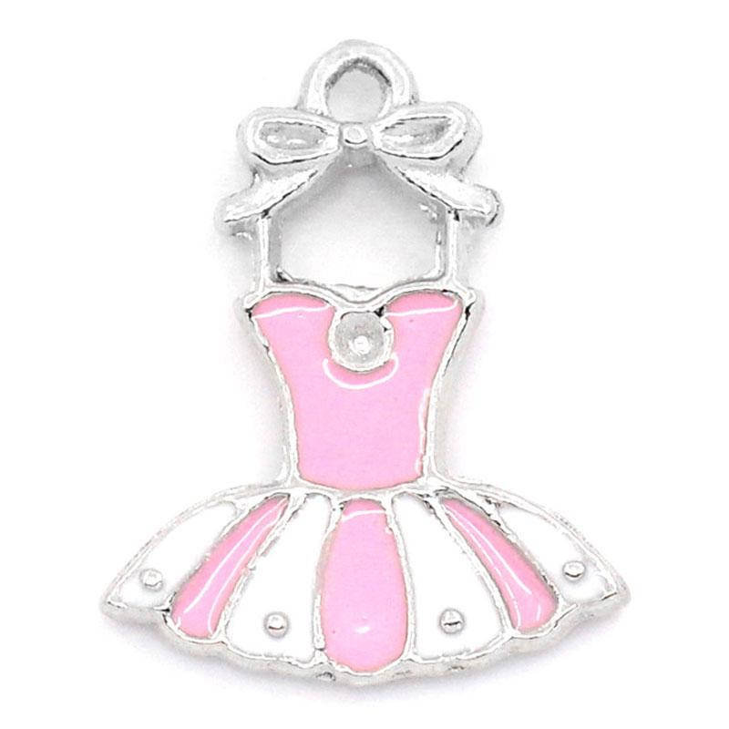 

Подвеска " Платье ", 21 mm x 16 mm, Серебряный тон, Цинковый сплав, Розовая эмаль