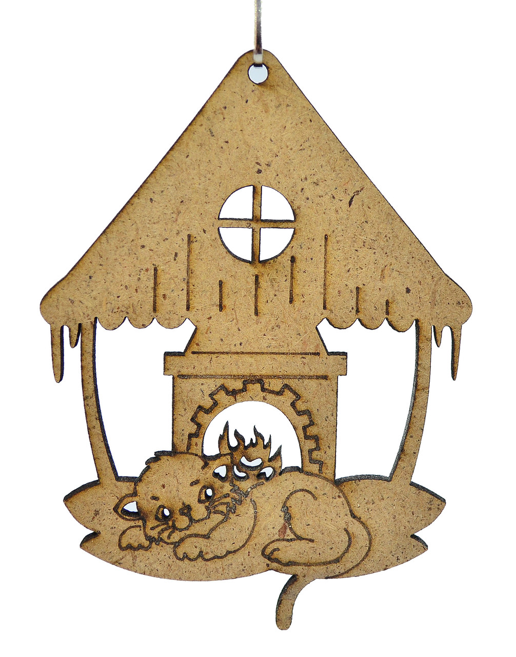 Дерев'яна новорічна іграшка заготівля з ДВП. Будиночок з пічкою, фото 1