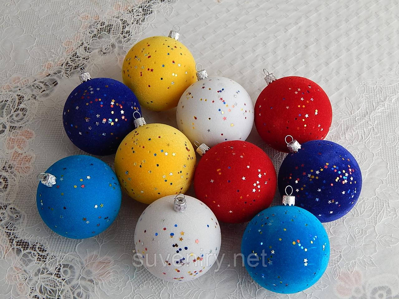 Красивые новогодние шары на елку покрытые бархатом 8см - фото 2 - id-p185188269