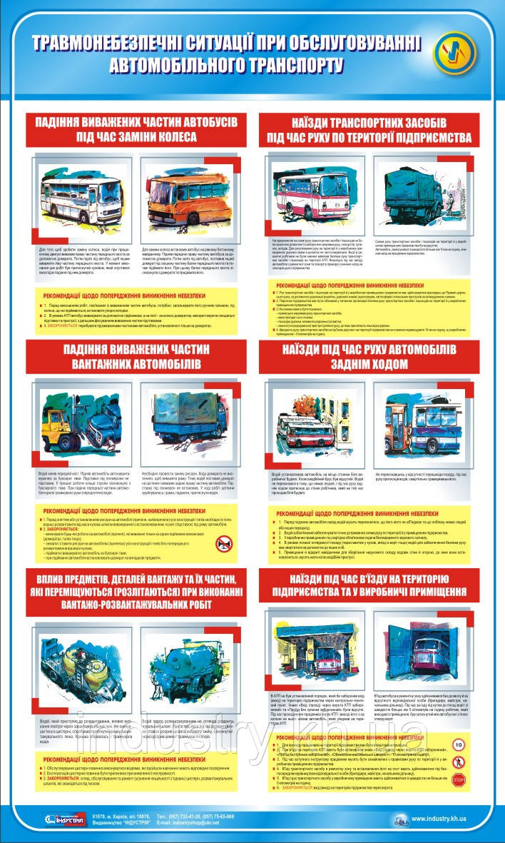 Стенд. Травмонебезпечні ситуації при обслуговуванні автомобільного транспорту. 0,6х1,0. Пластик