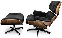 Дизайнерское кресло Релакс с оттоманкой черная натуральная кожа, Eames lounge chair and ottoman, фото 2