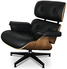 Дизайнерское кресло Релакс с оттоманкой черная натуральная кожа, Eames lounge chair and ottoman, фото 3