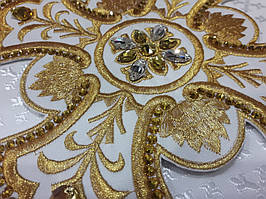 Хрест (крест) для церковного одягу великий  24 на 24 см золотистий на білому з жовтими стразами