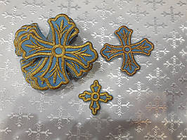 Набір хрестів малих для церковного одягу на 7,5 7,5 см ( 13 штук) голубі з золотом