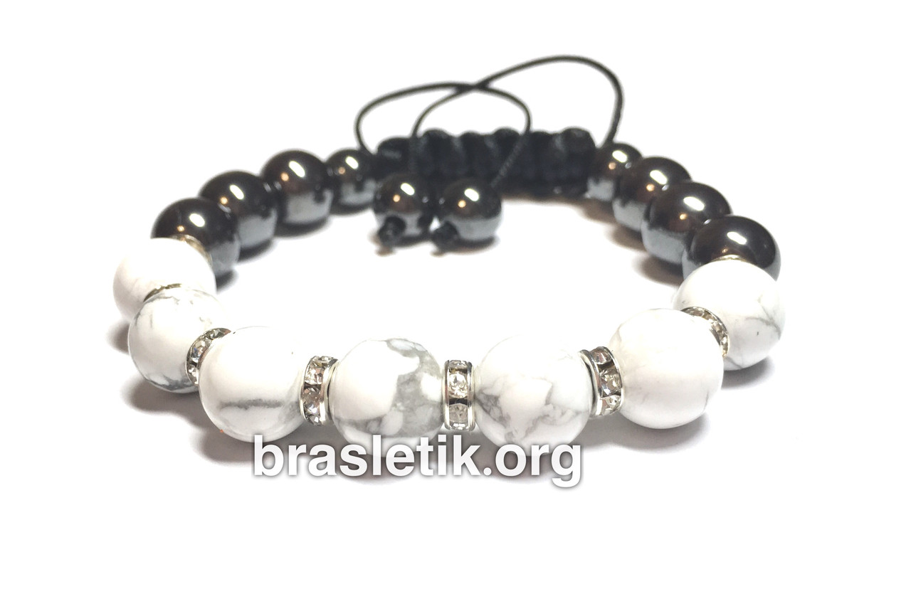 Жіночий браслет із натуральних каменів Кахолонг і Гематит, фото 1