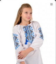Вишиванка для дівчинки "Україночка" синє-чорна вишивка розміри 34,40