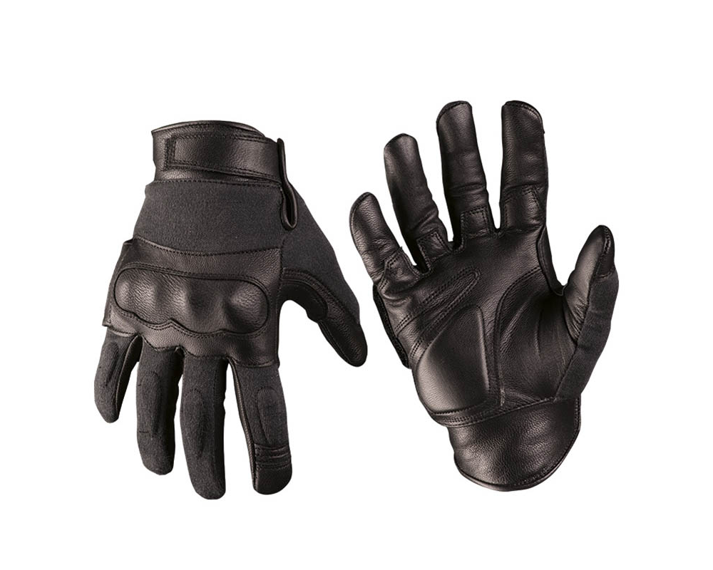Кожаные тактические перчатки с кевларовыми вставками MilTec Black 12504202 - фото 1 - id-p609406553