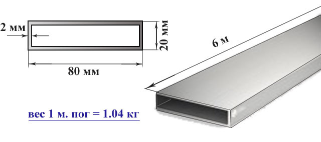 Алюминиевый бокс труба прямоугольная 80х20х2 мм