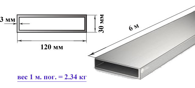 Алюминиевая прямоугольная труба (бокс) 120х30х3 мм
