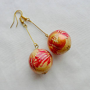 Сережки з дерева кульки ручної роботи "Фізаліс"