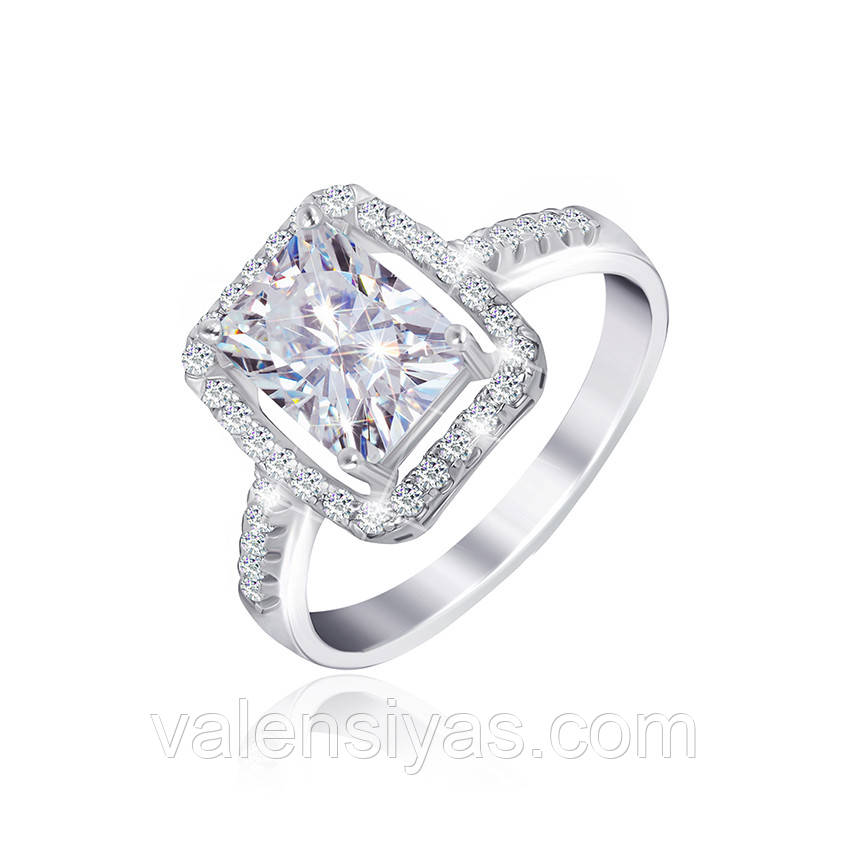 Срібна каблучка покрита родієм з фіанітами, Розмір 16,0, Вага: 3.3 г