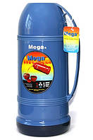 Термос Mega 1 л, ЕТ100Т, синій (термос зі скляною колбою для чая, кави)