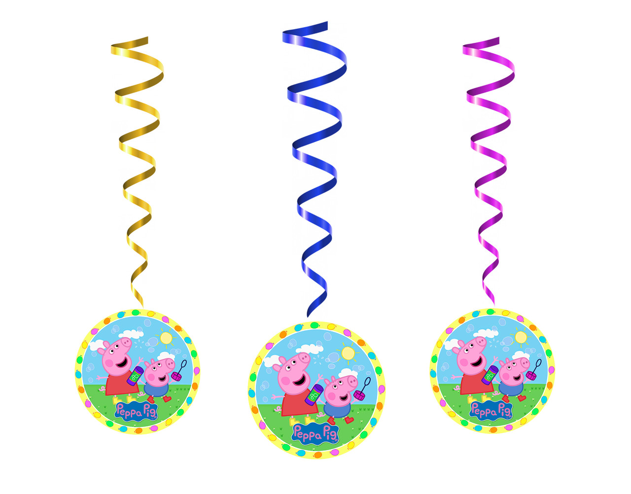 Гірлянди підвіски паперові "Свинка Пеппа блакитний", 5 шт./набір