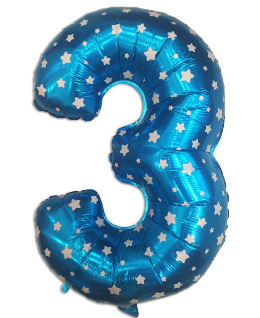 Куля цифра в упаковці "3". Колір блакитний. Розмір: 75см