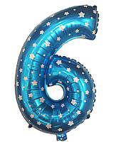 Фольгована куля цифра "6". Колір: Блакитний. Розмір: 14" (35см).