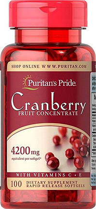Екстракт журавлини Puritan's Pride Cranberry Fruit Concentrate with C & E 4200 mg 100 Softgels, фото 2