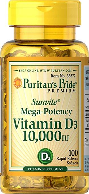 Вітамін D3 для кісток і зубів Puritan's Pride Vitamin D3 10000 100 IU Softgels