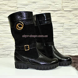 Напівчоботи для дівчаток підліткові на потовщеній підошві. Натуральная кожа "питон", замша