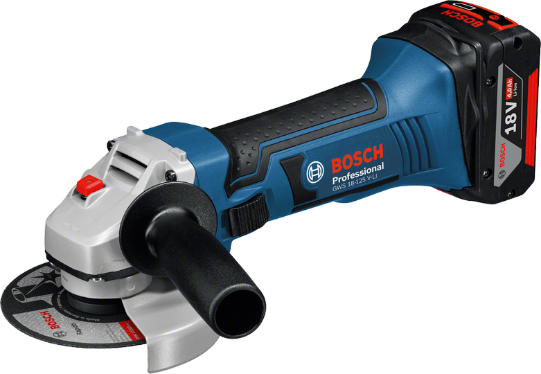 Аккумуляторная угловая шлифмашина Bosch GWS 18-125 V-LI Professional (4 А/ч, 125 мм) дополнительная рукоятка,