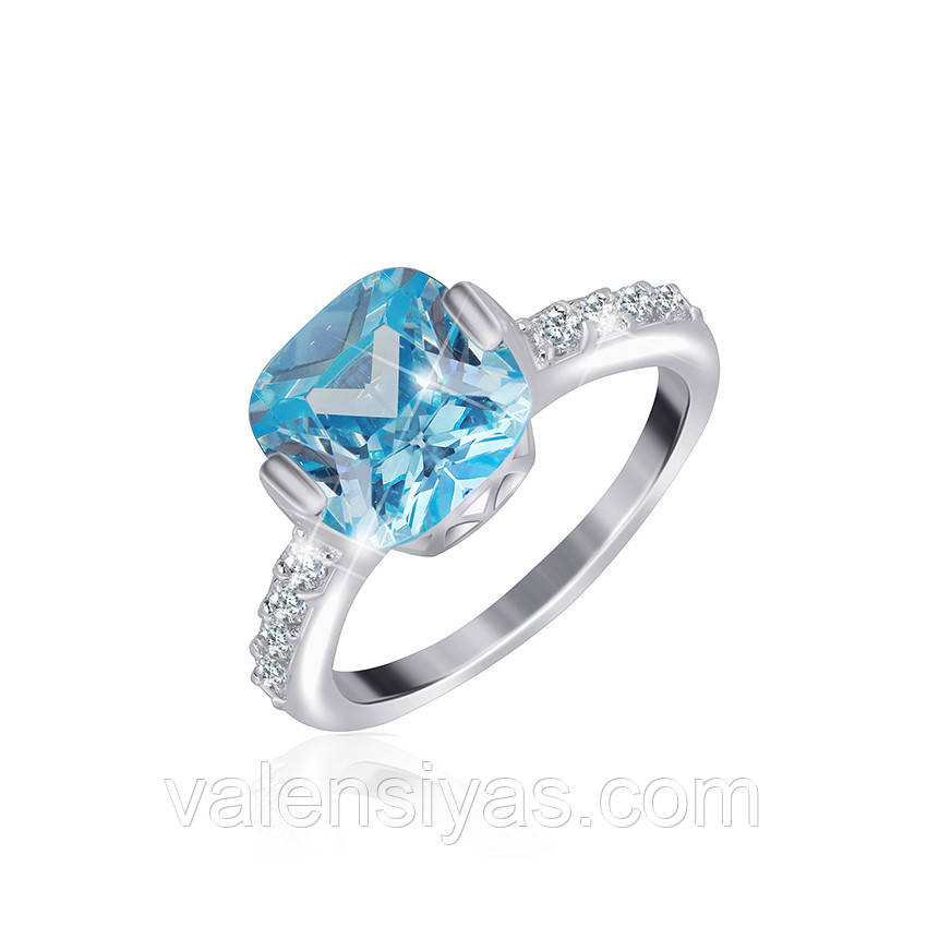 Срібна каблучка покрита родієм з фіанітами, Розмір 15,5, Вага: 3.1 г