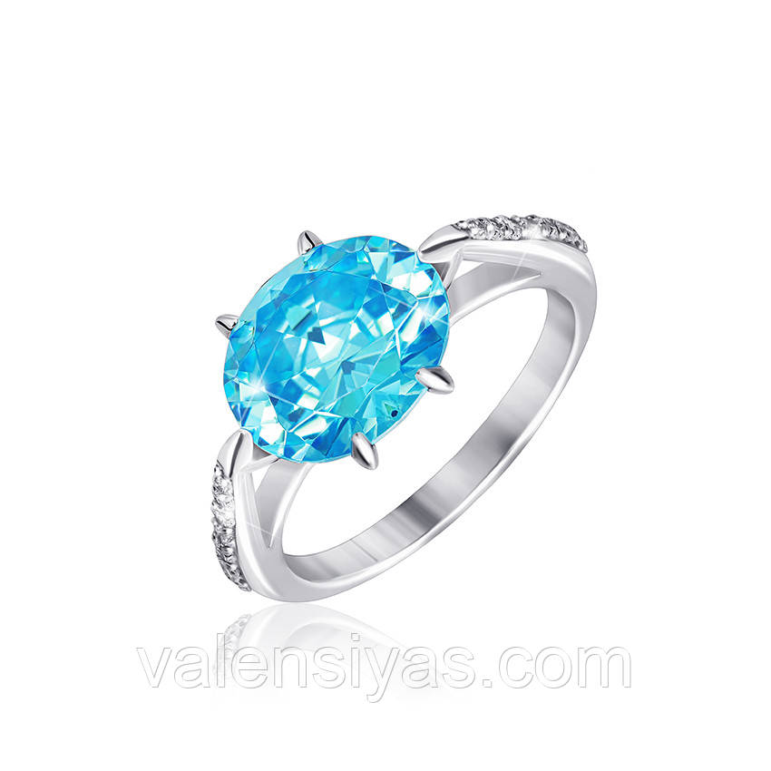 Срібна каблучка покрита родієм з фіанітами, Розмір 16,5, Вага: 4.4 г