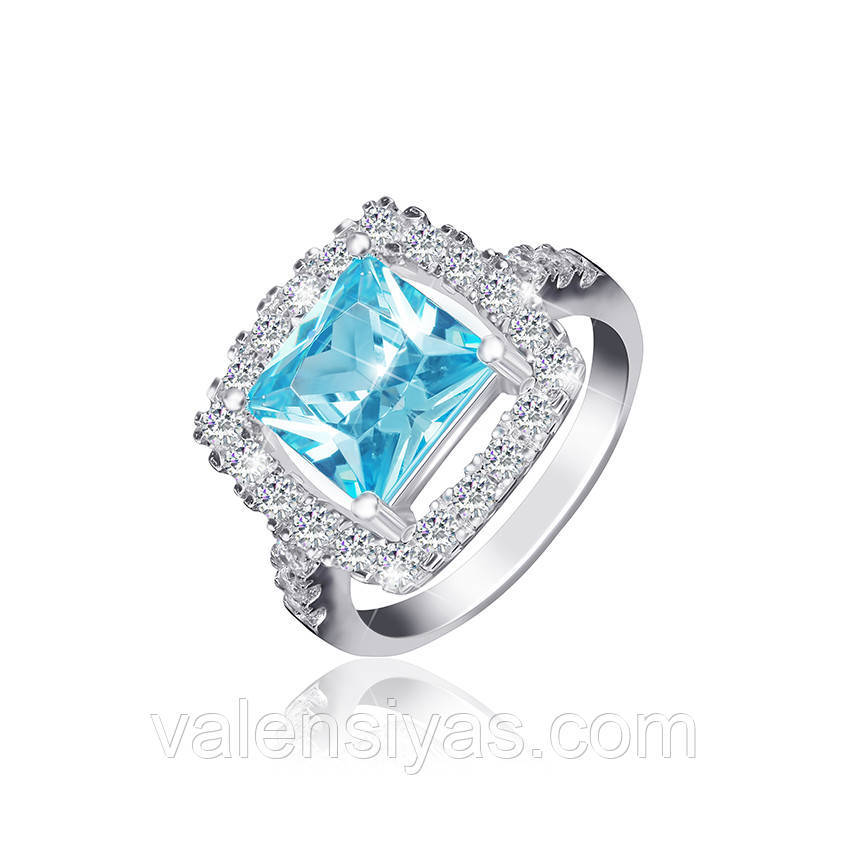 Срібна каблучка покрита родієм з фіанітами, Розмір 16,0, Вага: 4.7 г