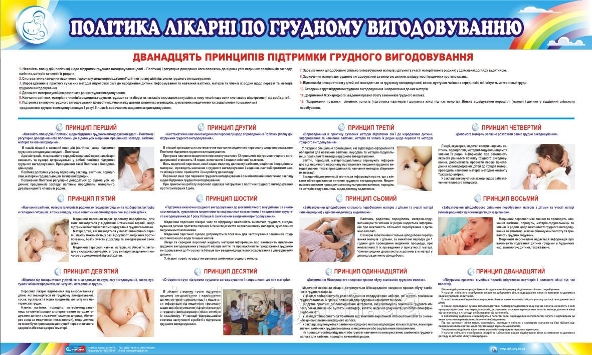 Стенд. Політика лікарні по грудному вигодовуванню. 0,6х1,0. Пластик