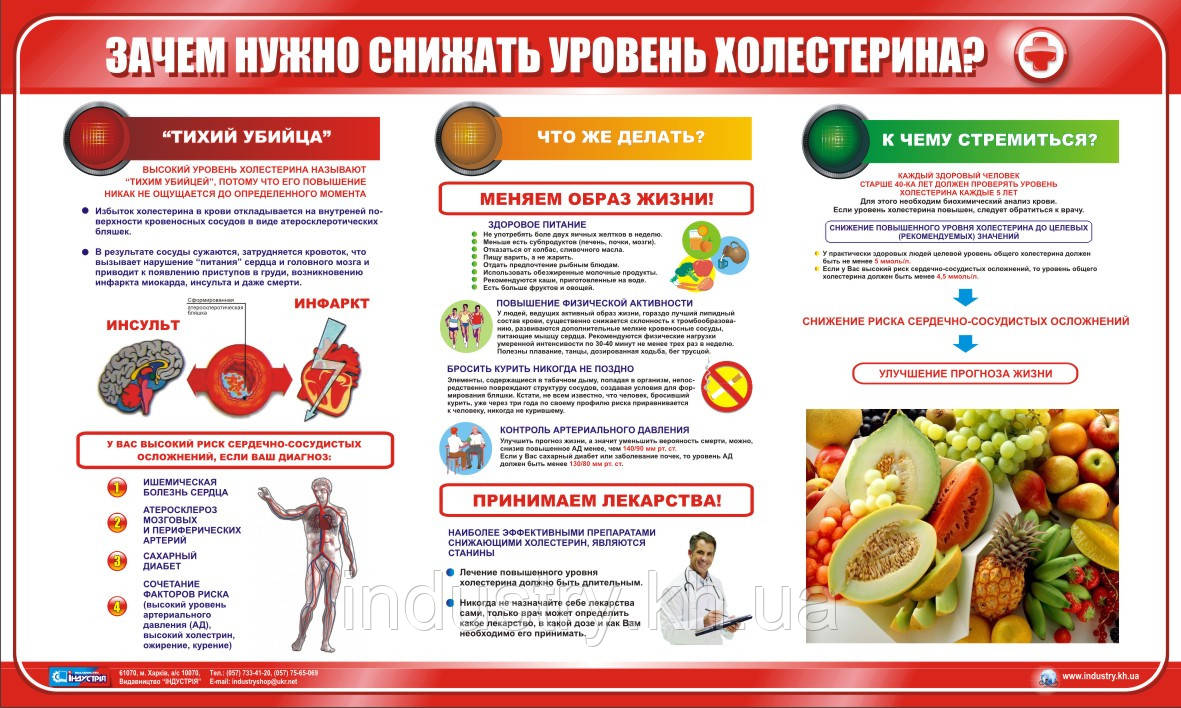 Стенд. Зачем нужно снижать уровень холестирина? (Рус.) 0,6х1,0. Пластик