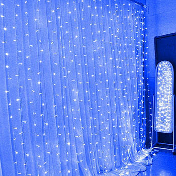 Штора, завіса світлодіодний 3х2м 500 led, колір синій - декоративна гірлянда на Новий рік