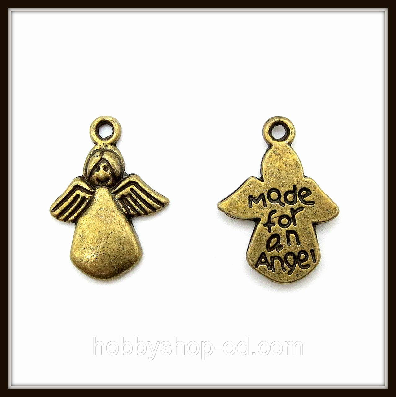 Метал. підвіска "Ангел" бронза (1,8х1,2 см) 15 шт. в уп., фото 1