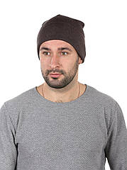 Шапка трикотажна чоловіча коричнева із закотом